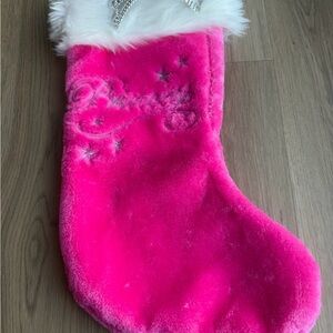 Hot Pink Princess Furry Christmas Stocking with White Trim